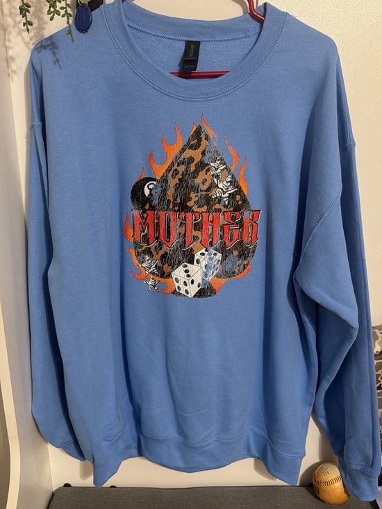 Gildan Sweaters - Gildan Light Blue Crewneck Sweatshirt with Flame Graphic